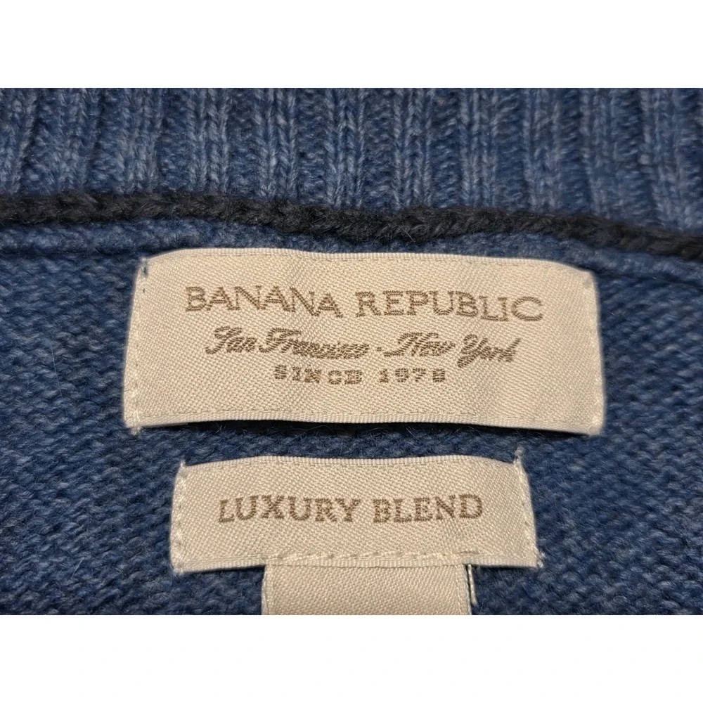 Banana Republic Sweater 1/4 Zip Cashmere Luxury Blend Angora Blue Mens Medium